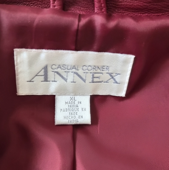 Casual Corner ANNEX XL Burgundy Genuine Leather Jacket VTG 90s Y2K Zip Front - Picture 3 of 9